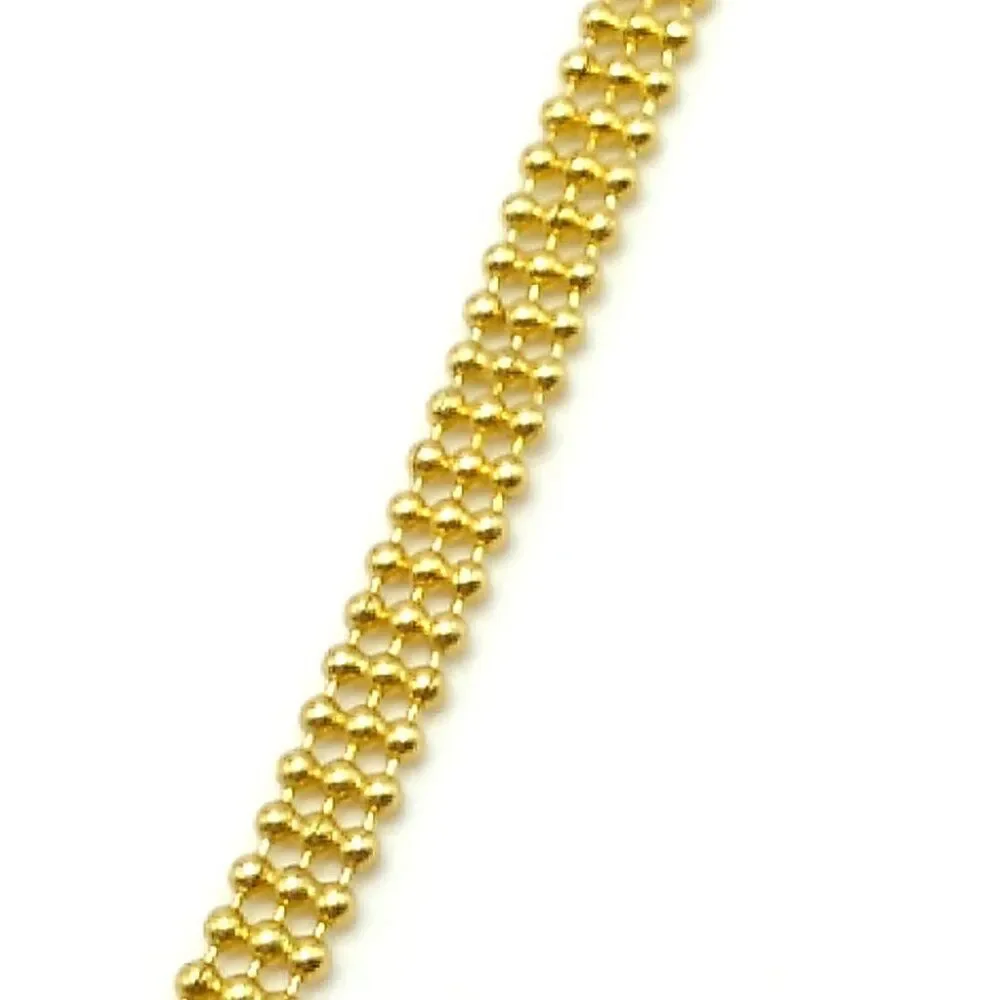 V Shaped Crystal Center Triple Row Delicate Round Gold-tone Beaded Necklace